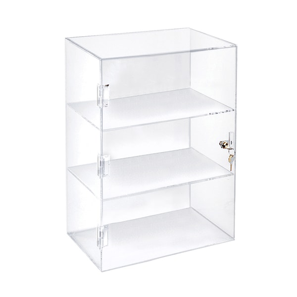 Acrylic Lockbox Countertop Display Case w/ 2 Shelves 12.375" wide